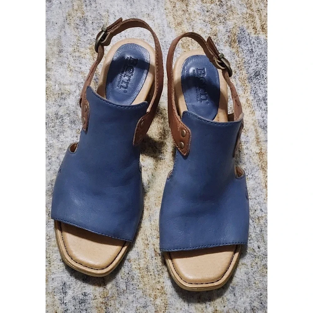 $135 Born Women's Blue Swinton Leather Slingback Sandals -  Size 9M